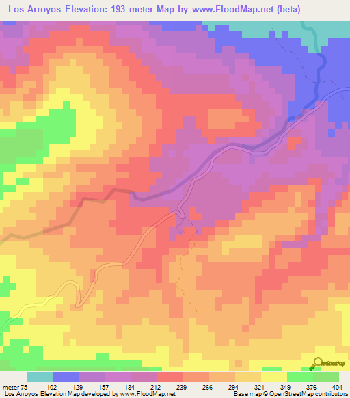 Los Arroyos,Dominican Republic Elevation Map