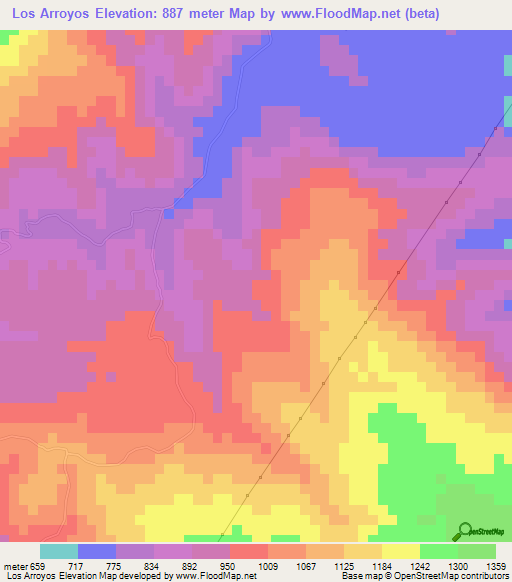 Los Arroyos,Dominican Republic Elevation Map