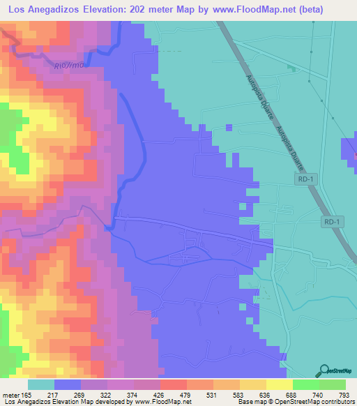 Los Anegadizos,Dominican Republic Elevation Map