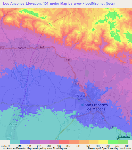 Los Ancones,Dominican Republic Elevation Map