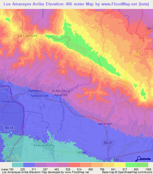 Los Amaceyes Arriba,Dominican Republic Elevation Map