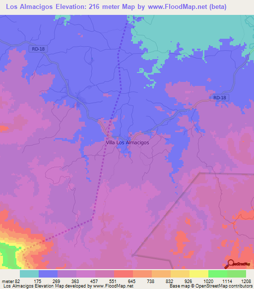 Los Almacigos,Dominican Republic Elevation Map