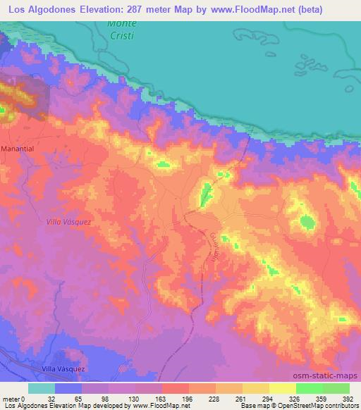 Los Algodones,Dominican Republic Elevation Map