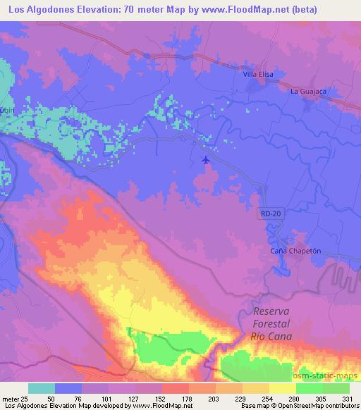 Los Algodones,Dominican Republic Elevation Map