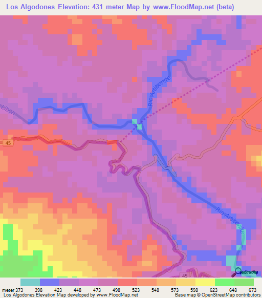 Los Algodones,Dominican Republic Elevation Map