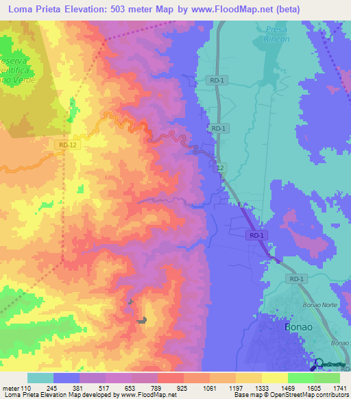 Loma Prieta,Dominican Republic Elevation Map