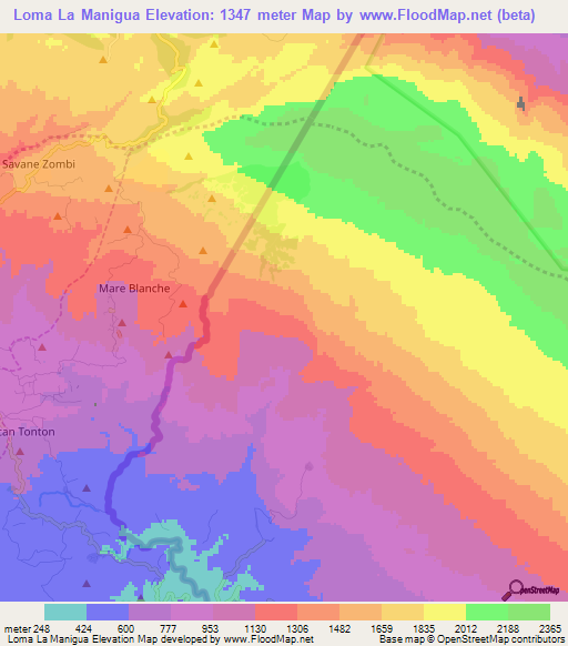 Loma La Manigua,Dominican Republic Elevation Map