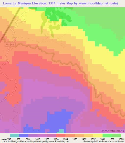 Loma La Manigua,Dominican Republic Elevation Map