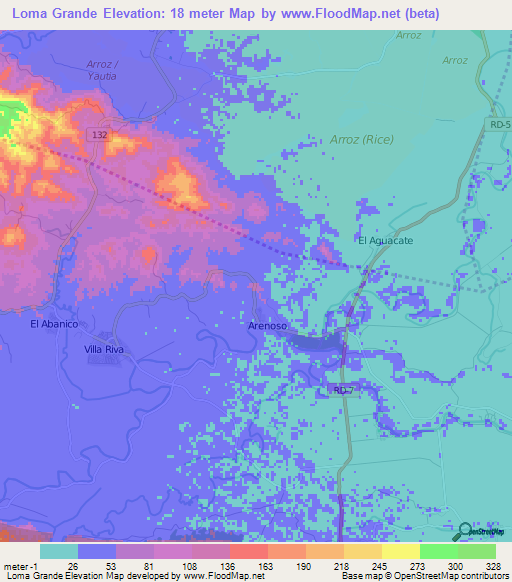 Loma Grande,Dominican Republic Elevation Map