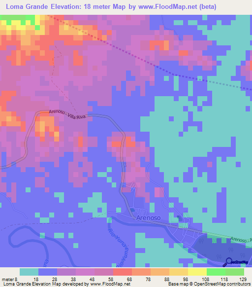 Loma Grande,Dominican Republic Elevation Map