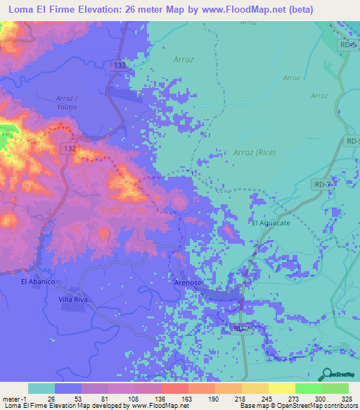 Loma El Firme,Dominican Republic Elevation Map