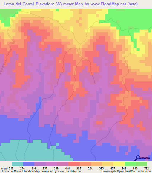 Loma del Corral,Dominican Republic Elevation Map