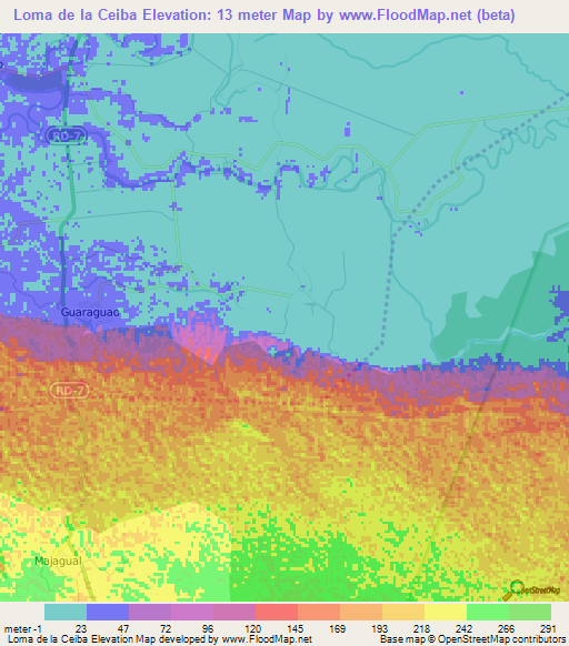 Loma de la Ceiba,Dominican Republic Elevation Map