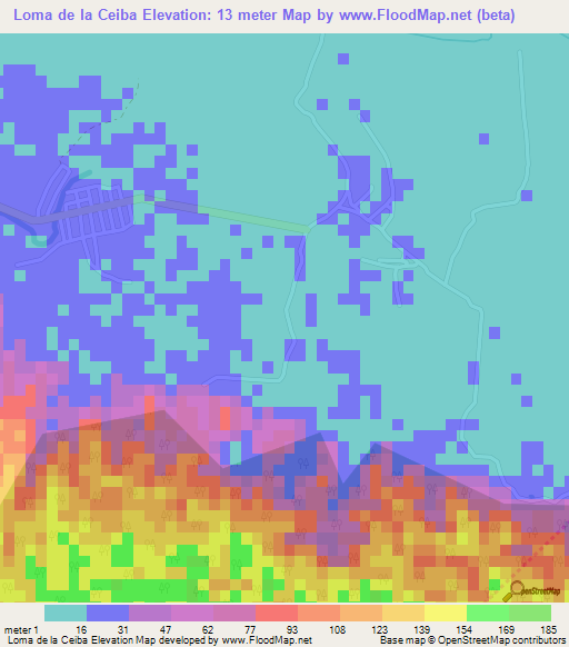 Loma de la Ceiba,Dominican Republic Elevation Map