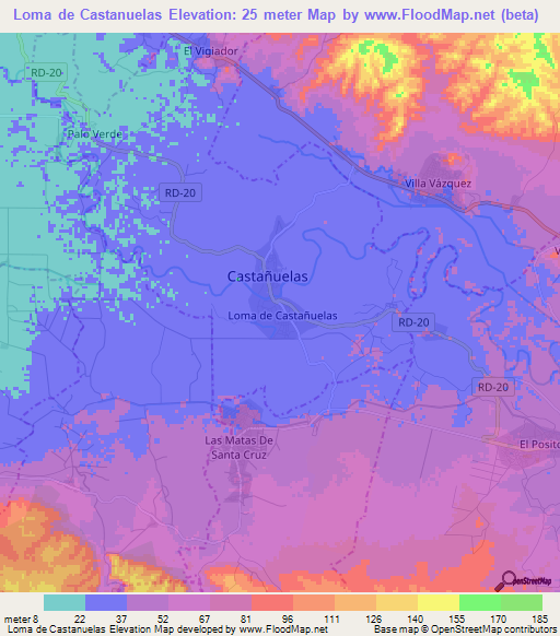 Loma de Castanuelas,Dominican Republic Elevation Map