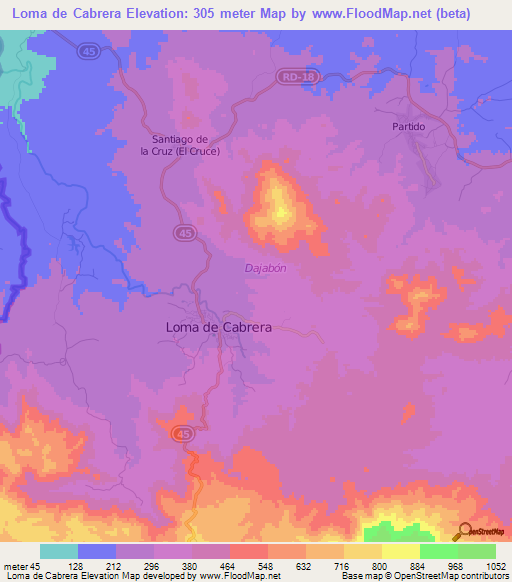 Loma de Cabrera,Dominican Republic Elevation Map