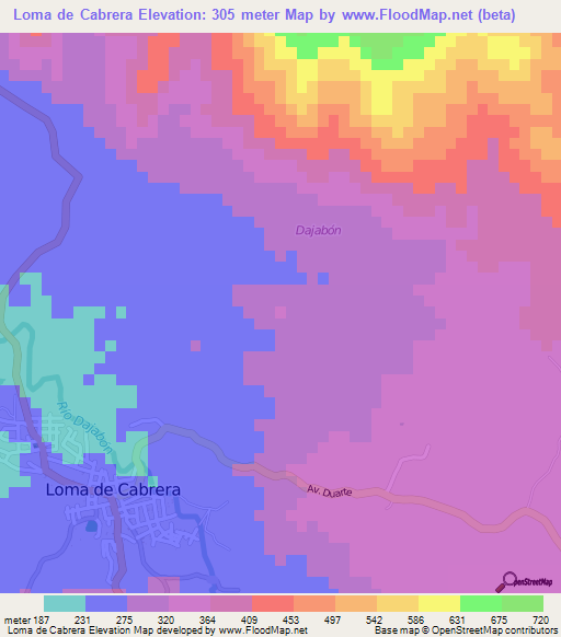 Loma de Cabrera,Dominican Republic Elevation Map