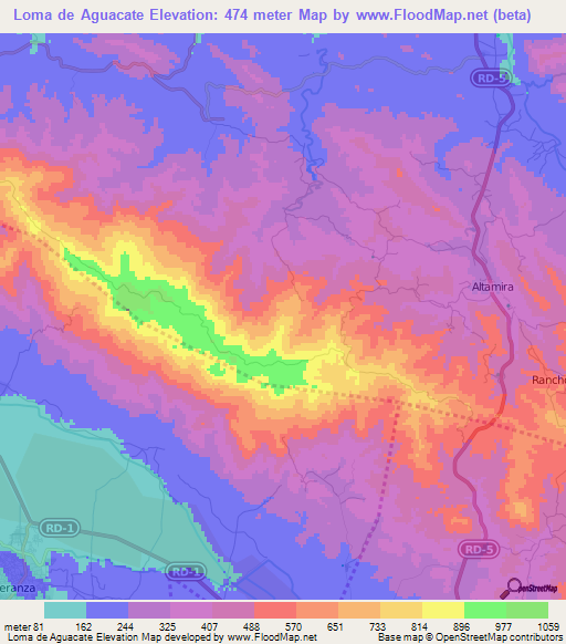 Loma de Aguacate,Dominican Republic Elevation Map