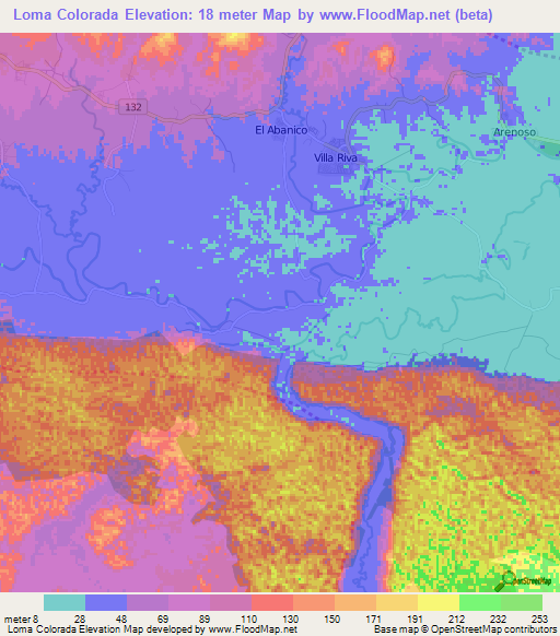 Loma Colorada,Dominican Republic Elevation Map