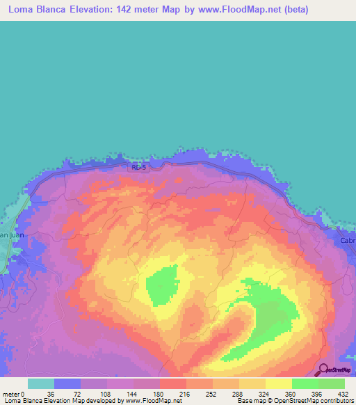 Loma Blanca,Dominican Republic Elevation Map