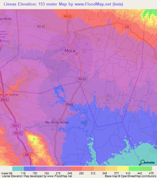 Llenas,Dominican Republic Elevation Map