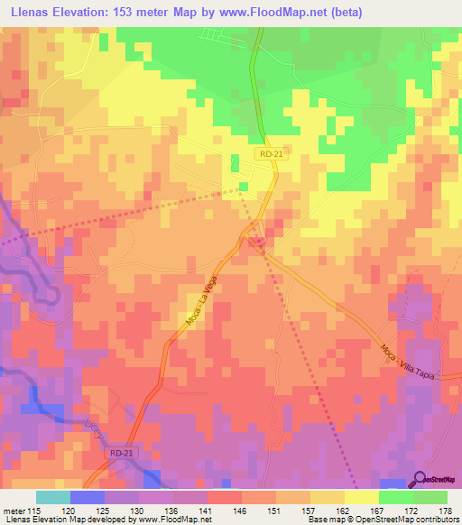 Llenas,Dominican Republic Elevation Map