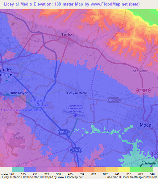 Licey al Medio,Dominican Republic Elevation Map
