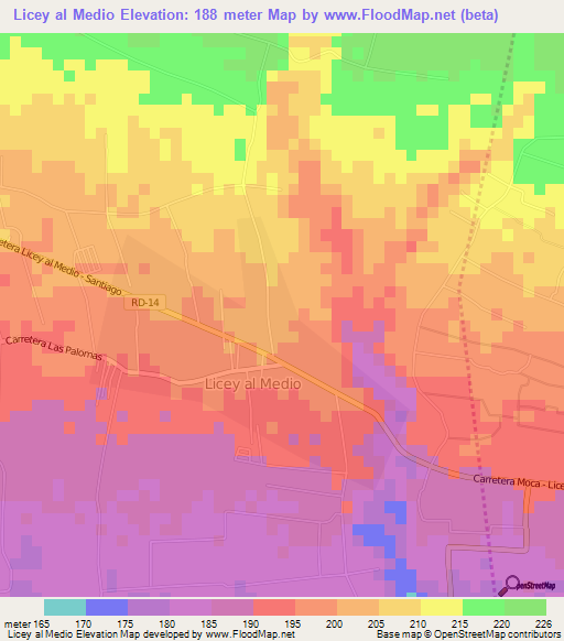 Licey al Medio,Dominican Republic Elevation Map