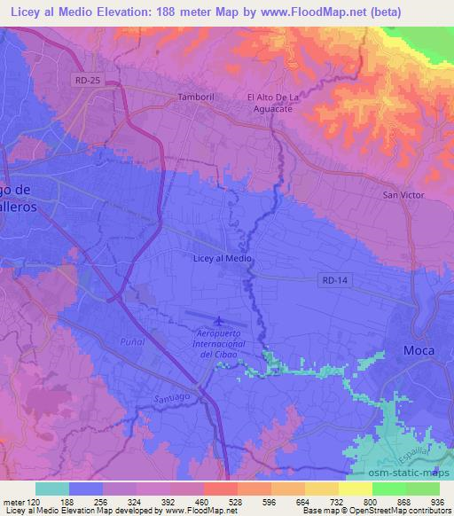 Licey al Medio,Dominican Republic Elevation Map