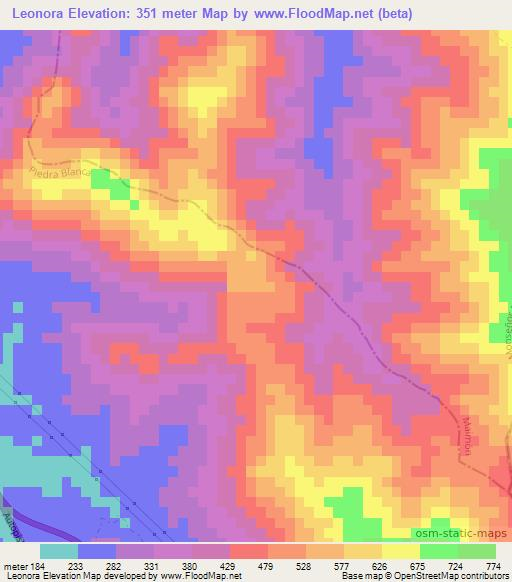 Leonora,Dominican Republic Elevation Map