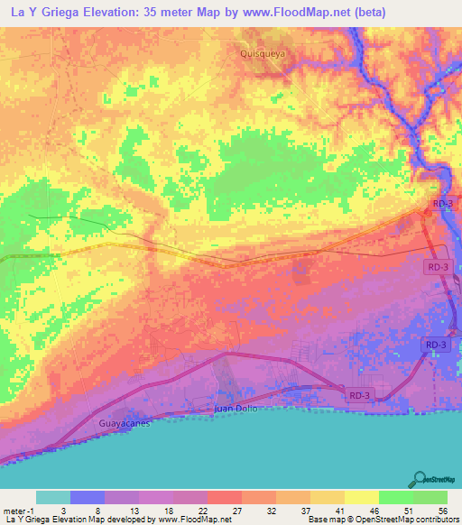 La Y Griega,Dominican Republic Elevation Map