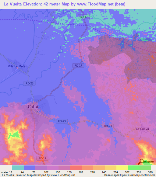 La Vuelta,Dominican Republic Elevation Map