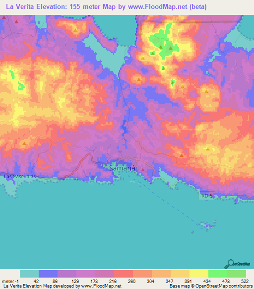 La Verita,Dominican Republic Elevation Map