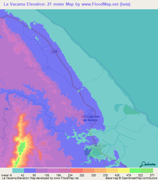 La Vacama,Dominican Republic Elevation Map