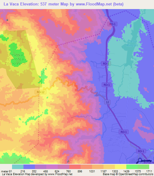 La Vaca,Dominican Republic Elevation Map