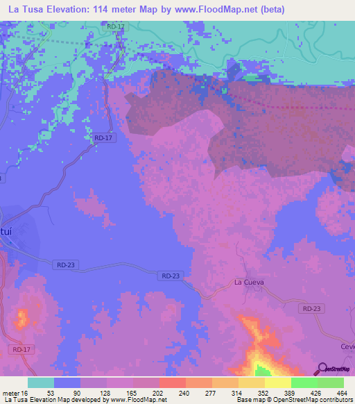 La Tusa,Dominican Republic Elevation Map