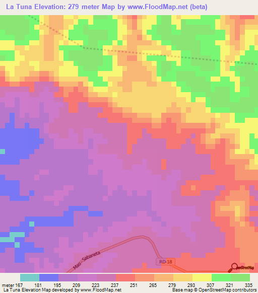 La Tuna,Dominican Republic Elevation Map