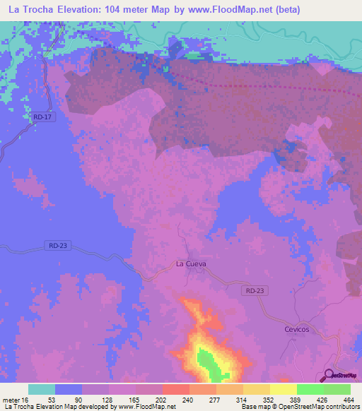 La Trocha,Dominican Republic Elevation Map