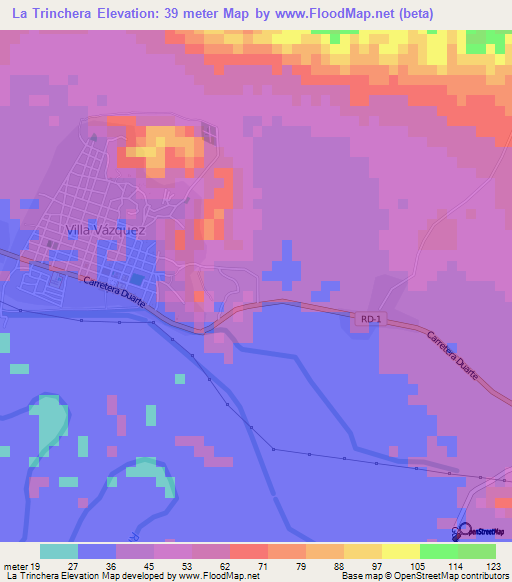 La Trinchera,Dominican Republic Elevation Map