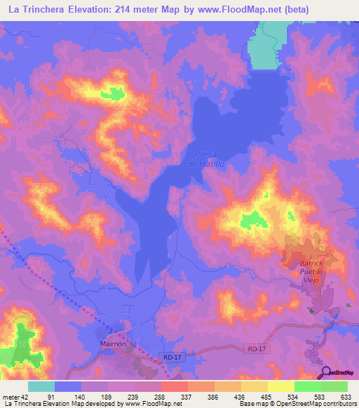 La Trinchera,Dominican Republic Elevation Map