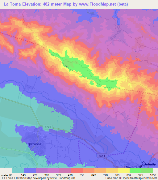 La Toma,Dominican Republic Elevation Map