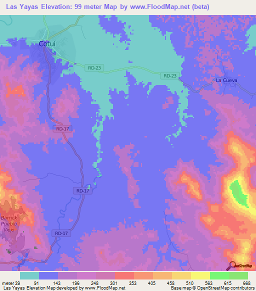 Las Yayas,Dominican Republic Elevation Map