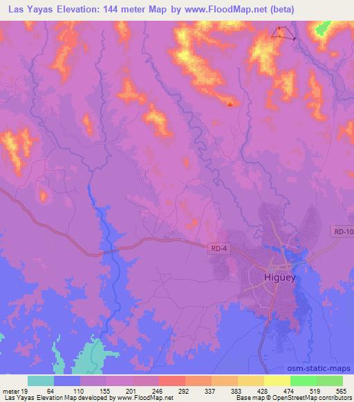 Las Yayas,Dominican Republic Elevation Map