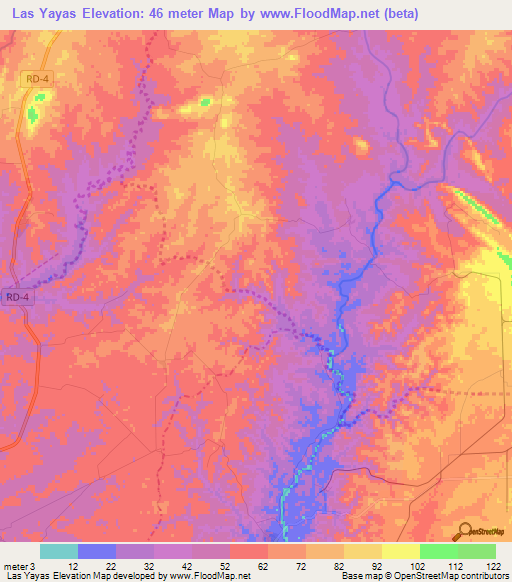 Las Yayas,Dominican Republic Elevation Map