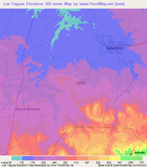 Las Yaguas,Dominican Republic Elevation Map