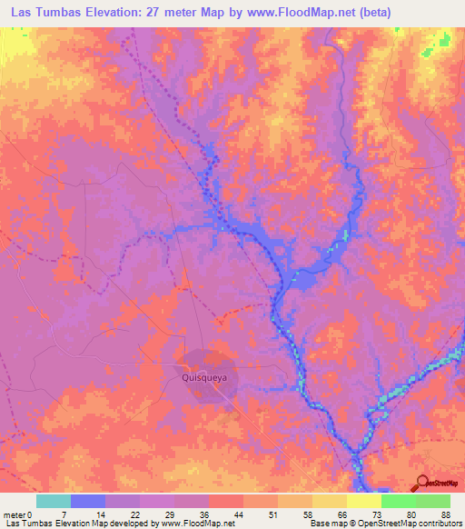 Las Tumbas,Dominican Republic Elevation Map