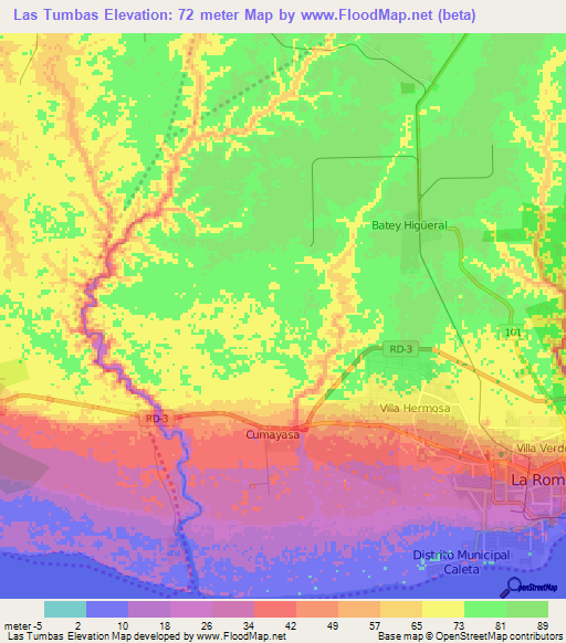 Las Tumbas,Dominican Republic Elevation Map