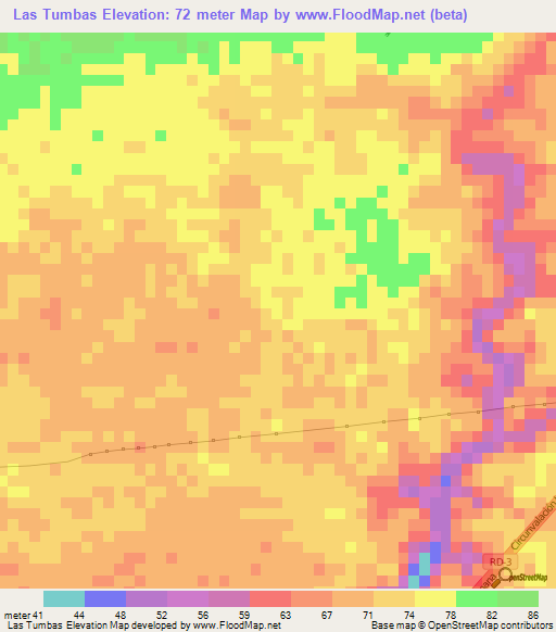 Las Tumbas,Dominican Republic Elevation Map