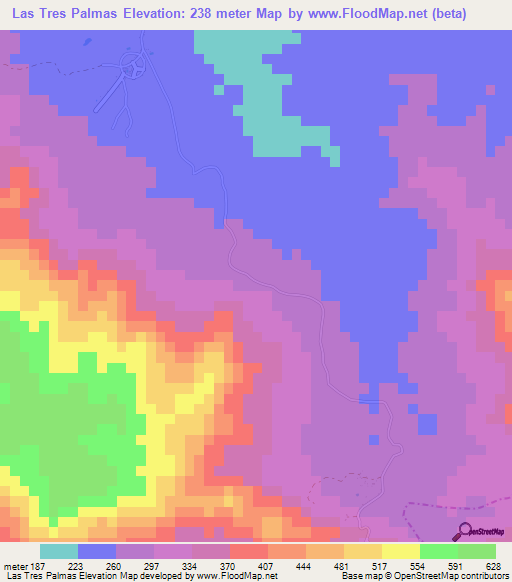 Las Tres Palmas,Dominican Republic Elevation Map