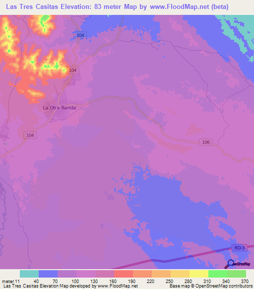 Las Tres Casitas,Dominican Republic Elevation Map